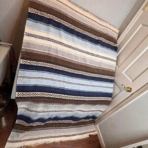 Vintage Mexican Falsa Serape Blanket 72x49 Handwoven Accent Rug Yoga Mat Throw